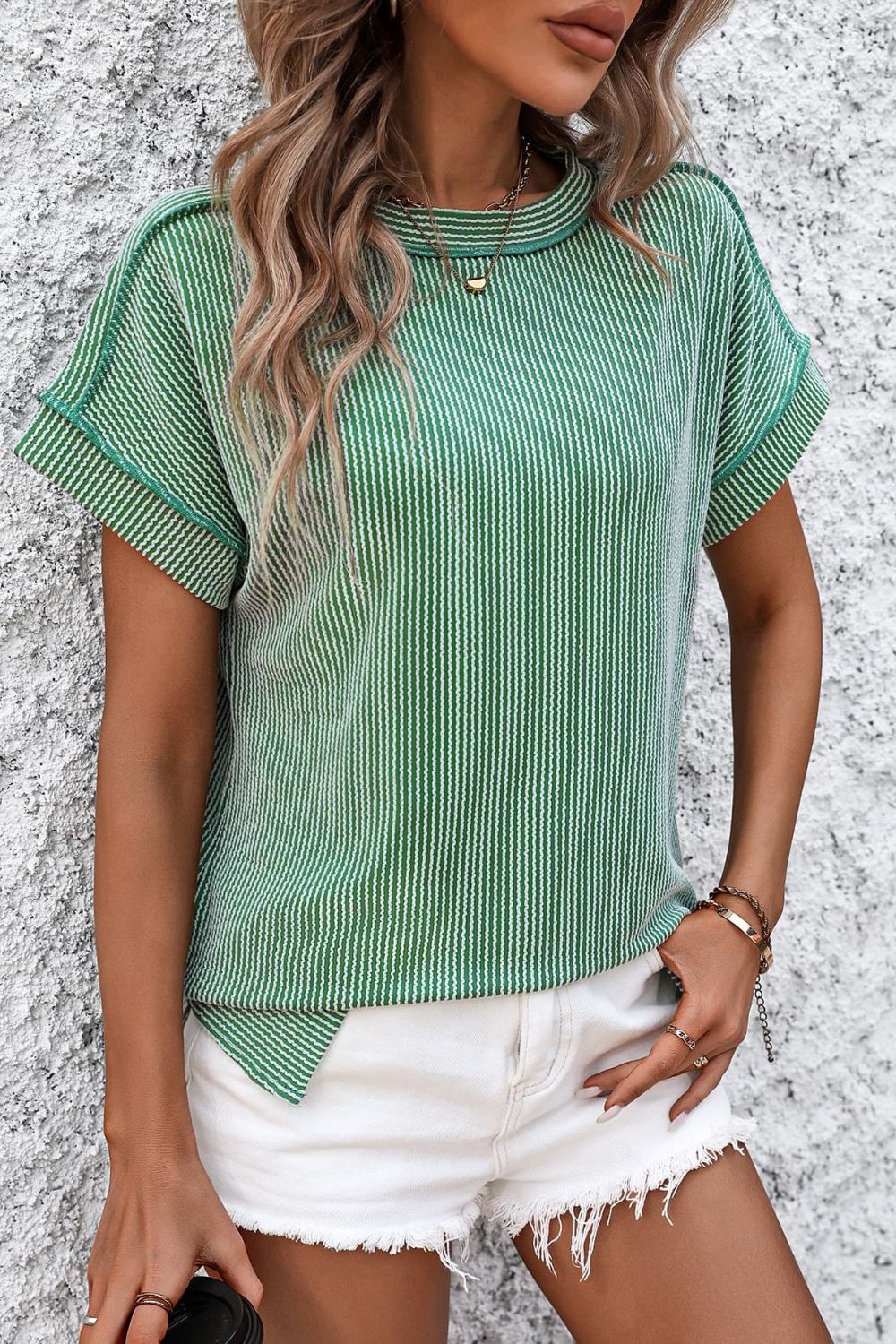 Striped Round Neck Short Sleeve T-Shirt