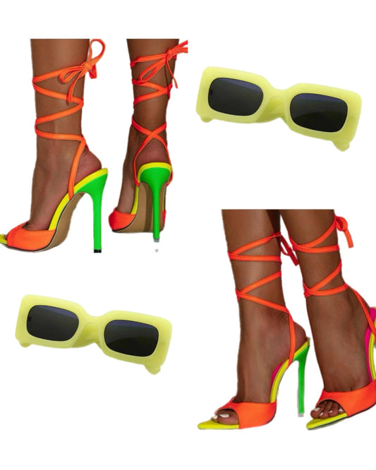 Orange Color Block Heels