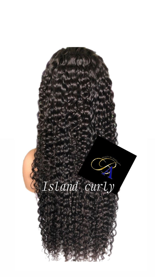 Island curly transparent 5*5 or 13*4 lace wig