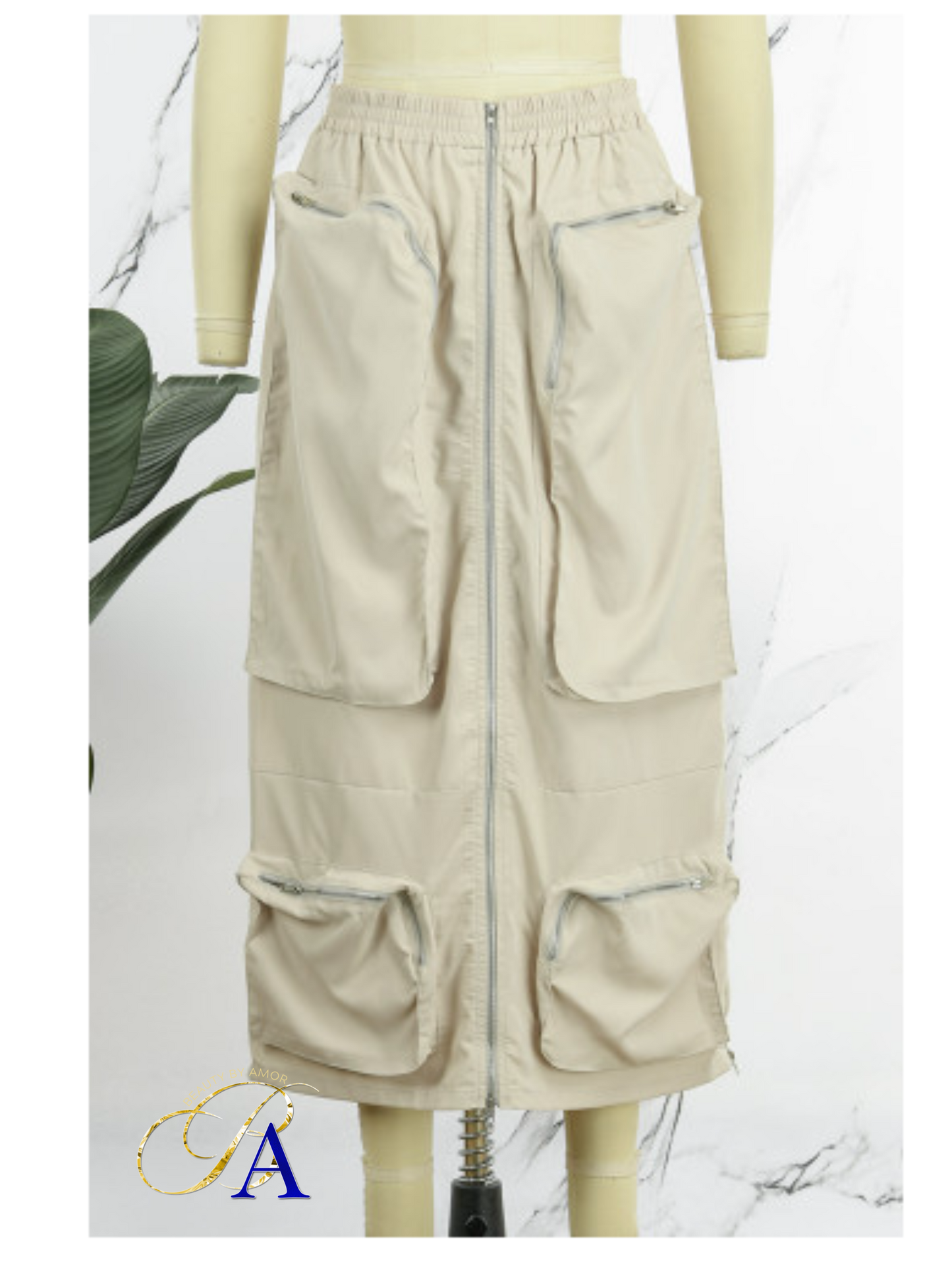 Olive Cargo Zipped Skirt