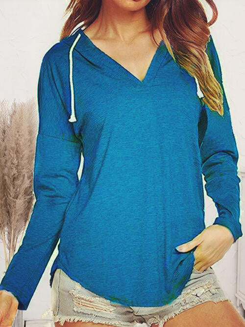 Drawstring Dropped Shoulder Long Sleeve Hoodie