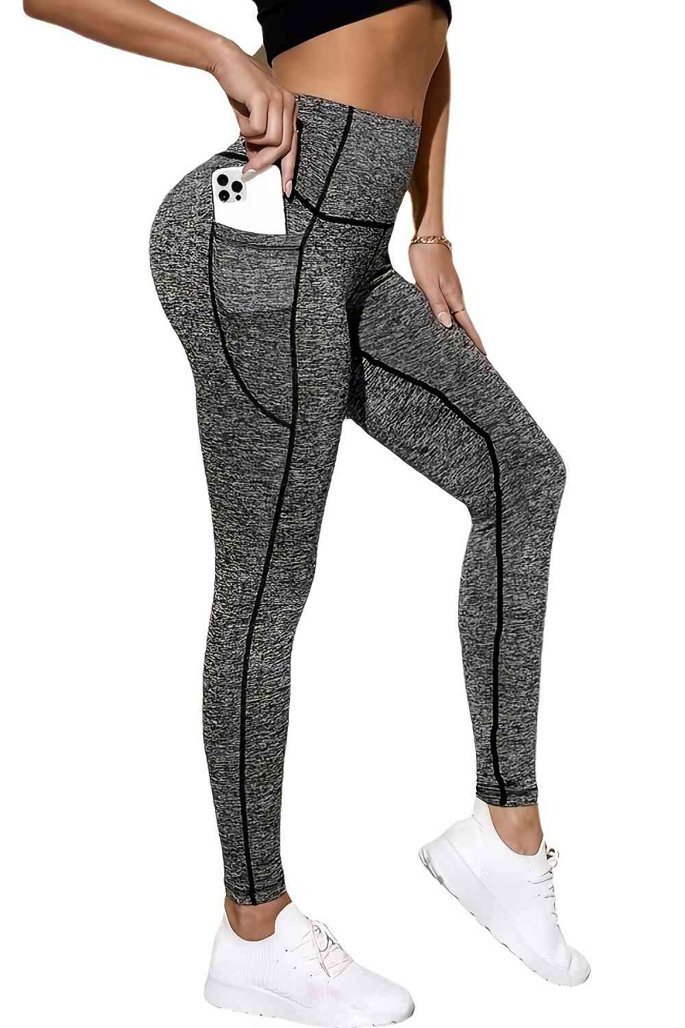 Wide Waistband Sports Leggings with Side Pockets