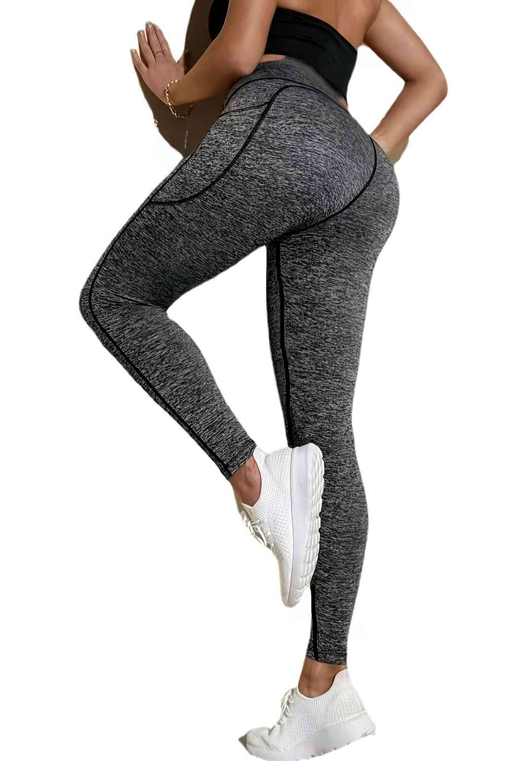 Wide Waistband Sports Leggings with Side Pockets