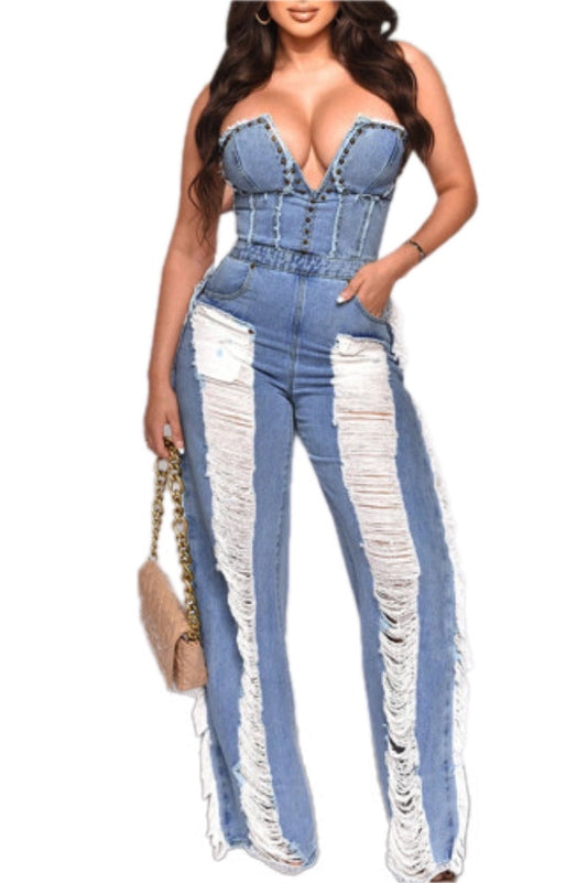 Stay in your lane denim jumpsuit