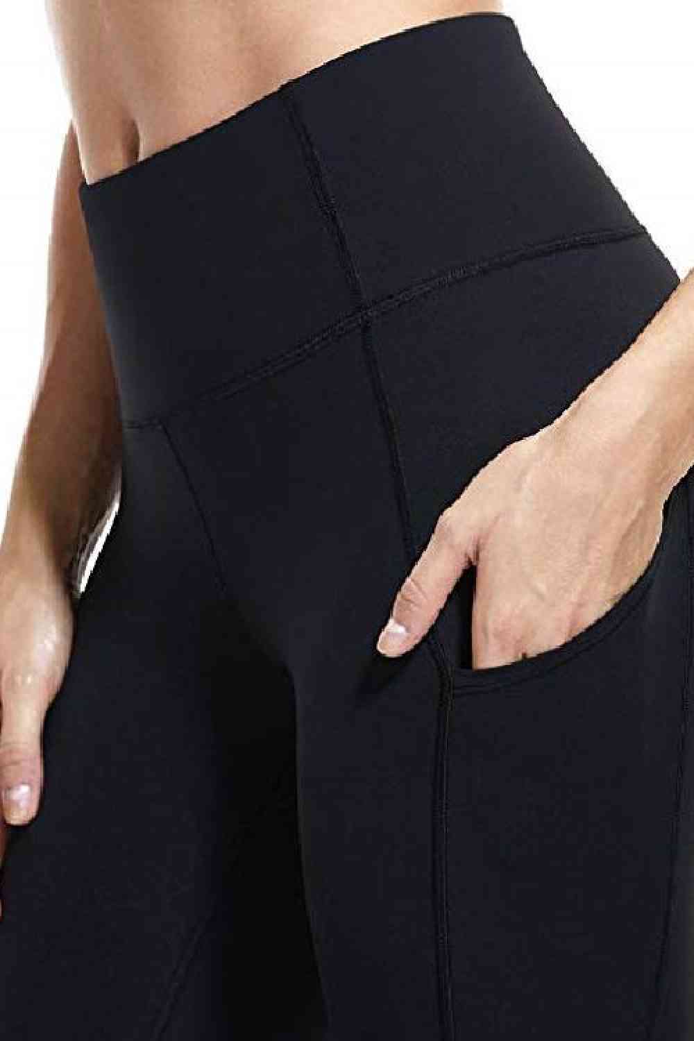 Wide Waistband Sports Leggings with Side Pockets